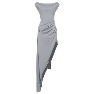 Brandon Blackwood Gray Off-Shoulder Dress